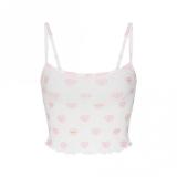 Valentine's Day limited edition heart logo hollow-out cotton short-sleeve shorts set dress suspender pants