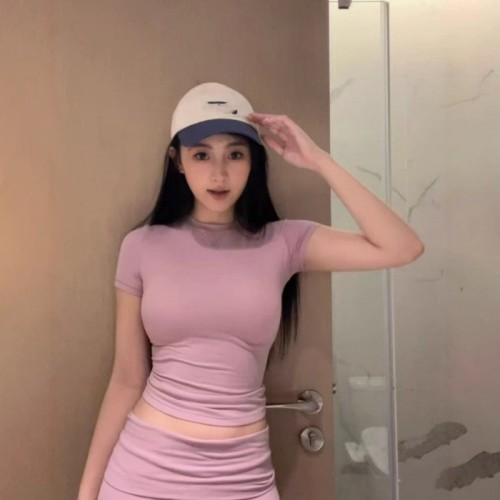 -style high-elastic slim-fit round-neck short-sleeve T-shirt for women, basic pure cotton tight-fitting base shirt, versatile top