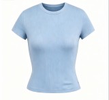 top T-shirt short sleeve stretch slim fit Kylie style ribbed pure cotton crew neck base shirt