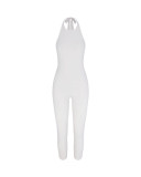 New Arrival: 's New Model - Deep Backless Halter Neck Strap Bodysuit Slim Fit Jumpsuit