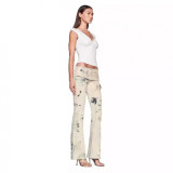 Low-cut cross-over deep V-neck solid color versatile slim-fit sexy top with rhinestones, short-sleeved summer T-shirt for women