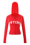 Slim-fit hooded zip-up short jacket and pants set with letter print and contrast stitching