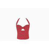 Yu Shuxin's same style niche design spicy girl heart-shaped polka dot halter neck tank top/short skirt