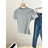 women's clothing wholesale im solid color round neck short sleeve T-shirt for women 24 summer new casual slim-fit style