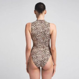 SIGNATURE SWIM BIKINI TOP sexy zipper top leopard print one-piece swimsuit