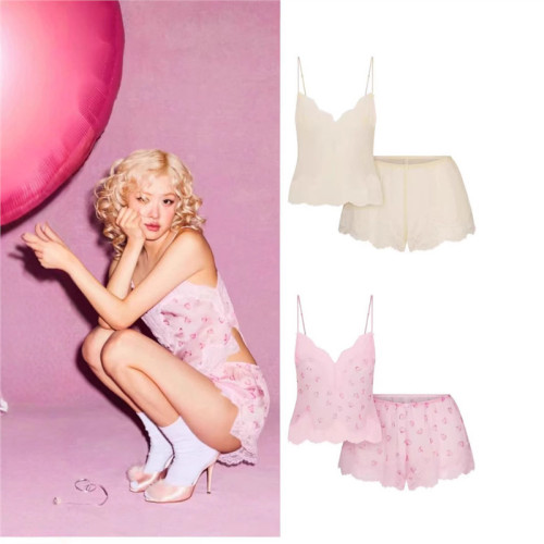 Valentine's Day ROMANCE LACE CAMI SHORT SET Silk Lace Cami Home Wear Set