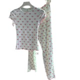 top, -style straight-leg pants, slim-fit sexy short-sleeve T-shirt, heart-printed set