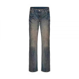 European and American hot girls' vintage-style distressed jeans, same style low-waist loose straight-leg pants
