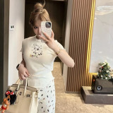 original label!Easter lamb and bunny letter jacquard short-sleeve top T-shirt and straight-leg pants