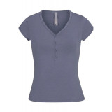 style new vintage summer short-sleeve T-shirt, pure cotton base shirt with buttoned V-neck top