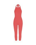 New Arrival: 's New Model - Deep Backless Halter Neck Strap Bodysuit Slim Fit Jumpsuit
