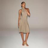 MILKY SHEER high-neck sleeveless pleated dress, slim fit, pure and alluring hot girl style
