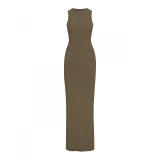 same style   sleeveless tank dress, French slim-fit bodycon slip dress, long dress