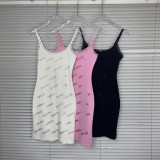 S·kims  rhinestone letter logo tight-fitting bodycon strap dress sexy lace dress