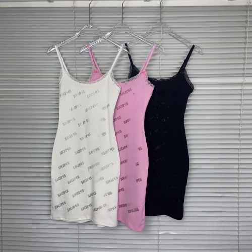 S·kims  rhinestone letter logo tight-fitting bodycon strap dress sexy lace dress