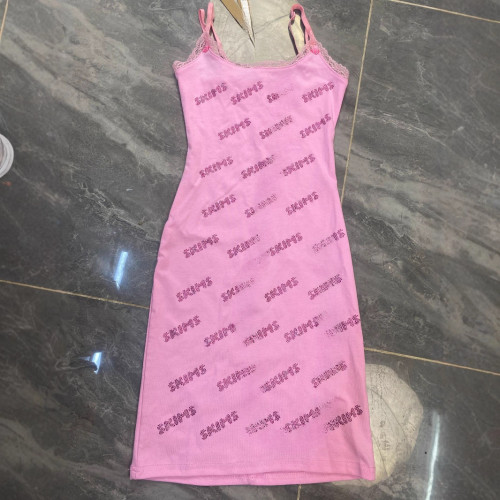 S·kims  rhinestone letter logo tight-fitting bodycon strap dress sexy lace dress