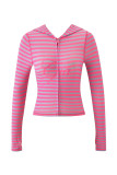 Slim-fit hooded zip-up short jacket and shorts set with letter print and contrast stitching