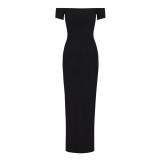 Kendall's new -style off-shoulder vertical stripe modal long dress with elastic shoulders and short sleeves