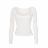 -style square-neck U-neck modal stretch slim-fit long-sleeve T-shirt women's top