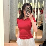 New  top T-shirt, short-sleeved, stretchy, slim-fit, Kylie-style ribbed pure cotton round-neck base shirt