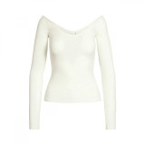 SOFT LOUNGE OFF THE SHOULDER TOP Ribbed Off-Shoulder Long Sleeve T-Shirt