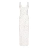 SOFT LOUNGE Lace Floral Stretch Dress Ribbed Backless Strap Long Dress