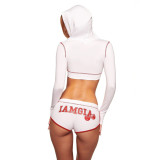 Cross-border summer new trendy brand set, fashionable printed hooded top and shorts 2-piece set, women's clothing