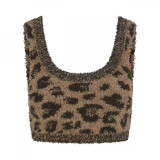 Christmas Leopard Print Limited Edition Furry Knit Small Ear Zipper Top Jacket Pants Vest Shorts Set