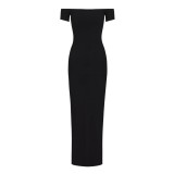 Kendall's new -style off-shoulder vertical stripe modal long dress with elastic shoulders and short sleeves