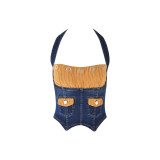 Corduroy patchwork denim halter corset TOMMIE jeans