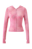 Slim-fit hooded zip-up short jacket and pants set with letter print and contrast stitching