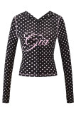 Slim-fit hooded zip-up short jacket and shorts set with letter print and contrast stitching