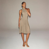 MILKY SHEER high-neck sleeveless pleated dress, slim fit, pure and alluring hot girl style