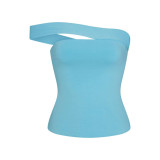 new summer women's clothing, solid color slim-fit short dress, fashionable asymmetrical neck strapless off-shoulder tank top for women