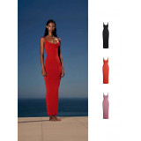 Round Neck Strap Dress Long Skirt SMOOTH LAYERS SCOOP NECK LONG