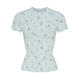 basic style round neck short-sleeve stretchy tight-fitting T-shirt for women, same style as Yimengling and