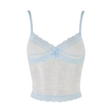 Semi-sheer lace mesh V-neck short camisole top with shorts, ruched tie straps, and drawstring set