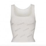 -style pink lace camisole with rhinestone letter logo, stretchy and slimming