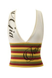 Hot Girl Outfit: American Retro Striped Halter Neck Tank Top and Low-Waist Casual Pants Two-Piece Set