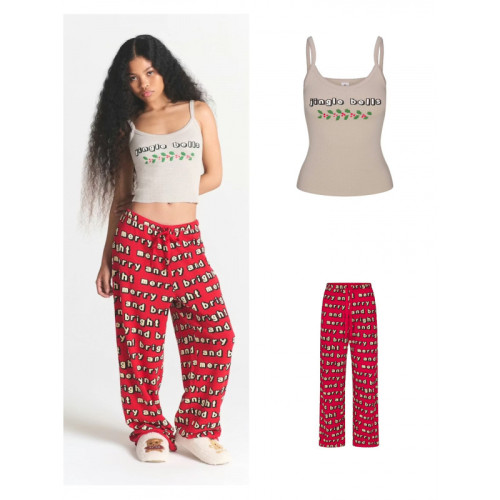 Christmas limited edition sweet and cute cartoon casual long pants with suspenders, suitable for wearing outside as loungewear set