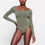 -style square-neck U-neck modal stretch slim-fit long-sleeve T-shirt women's top