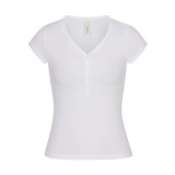 style new vintage summer short-sleeve T-shirt, pure cotton base shirt with buttoned V-neck top