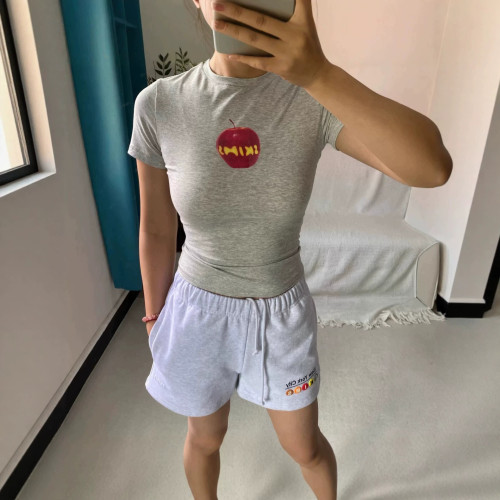 US Exclusive New Year's Apple Spicy Girl Sweet & Spicy Cropped Slim-Fit Short-Sleeve T-Shirt Pure Desire