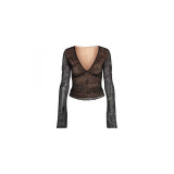 European and American hot girl pure desire lace sexy V-neck long-sleeve top with see-through design, sweet and spicy girl outfit