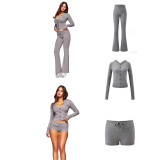 Rivet logo soft and snug elastic knit hooded cardigan, long pants, shorts