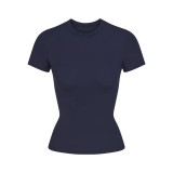 top T-shirt short sleeve stretch slim fit Kylie style ribbed pure cotton crew neck base shirt