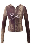 Slim-fit hooded zip-up short jacket and shorts set with letter print and contrast stitching