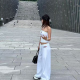 New style spicy girl embroidered letter tube top sports pants straight casual long pants
