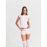 Valentine's Day limited edition heart logo hollow-out cotton short-sleeve shorts set dress suspender pants