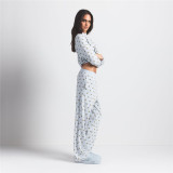 Christmas limited edition  print pajama set, long-sleeve T-shirt top, long pants, loungewear, casual pants